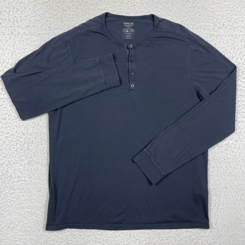 Vince Henley Shirt Mens XL Blue Pima Cotton Long Sleeve Minimalist Quiet Luxury